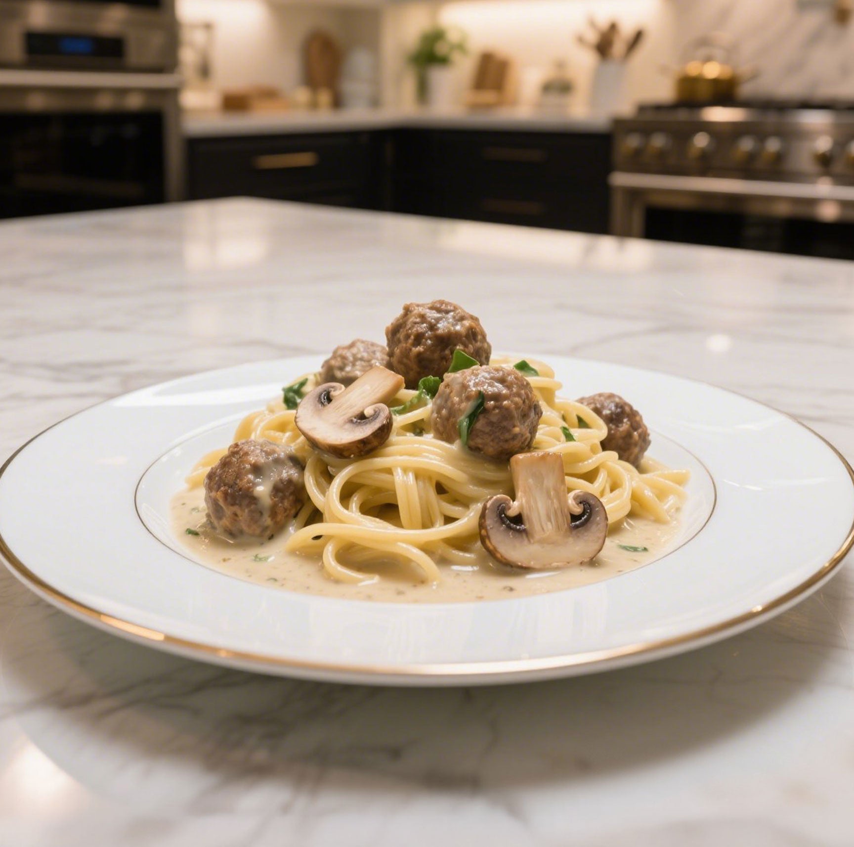 Creamy Mushroom Pasta with Meatballs