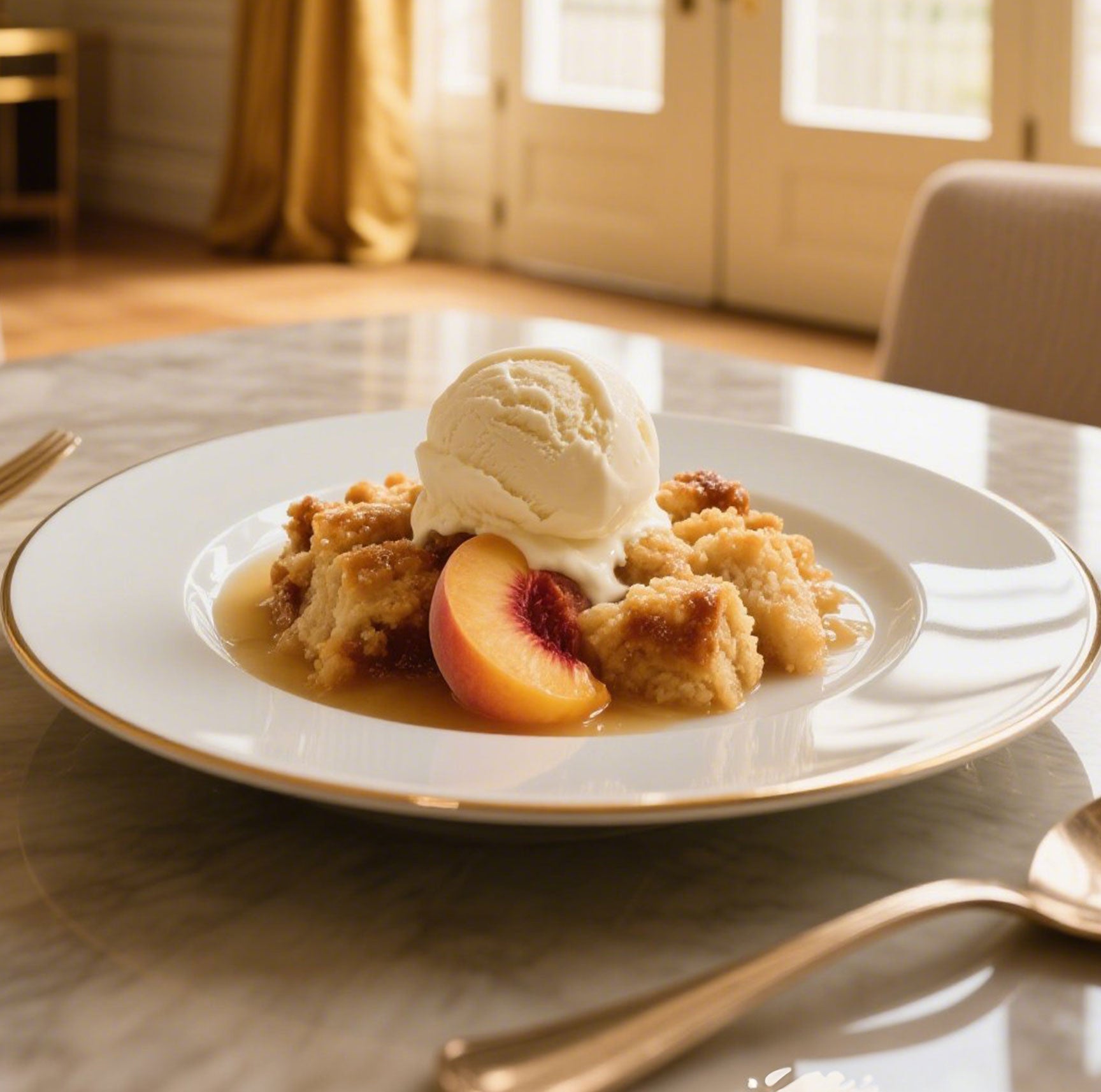 Peach Cobbler with Homemade Ice Cream